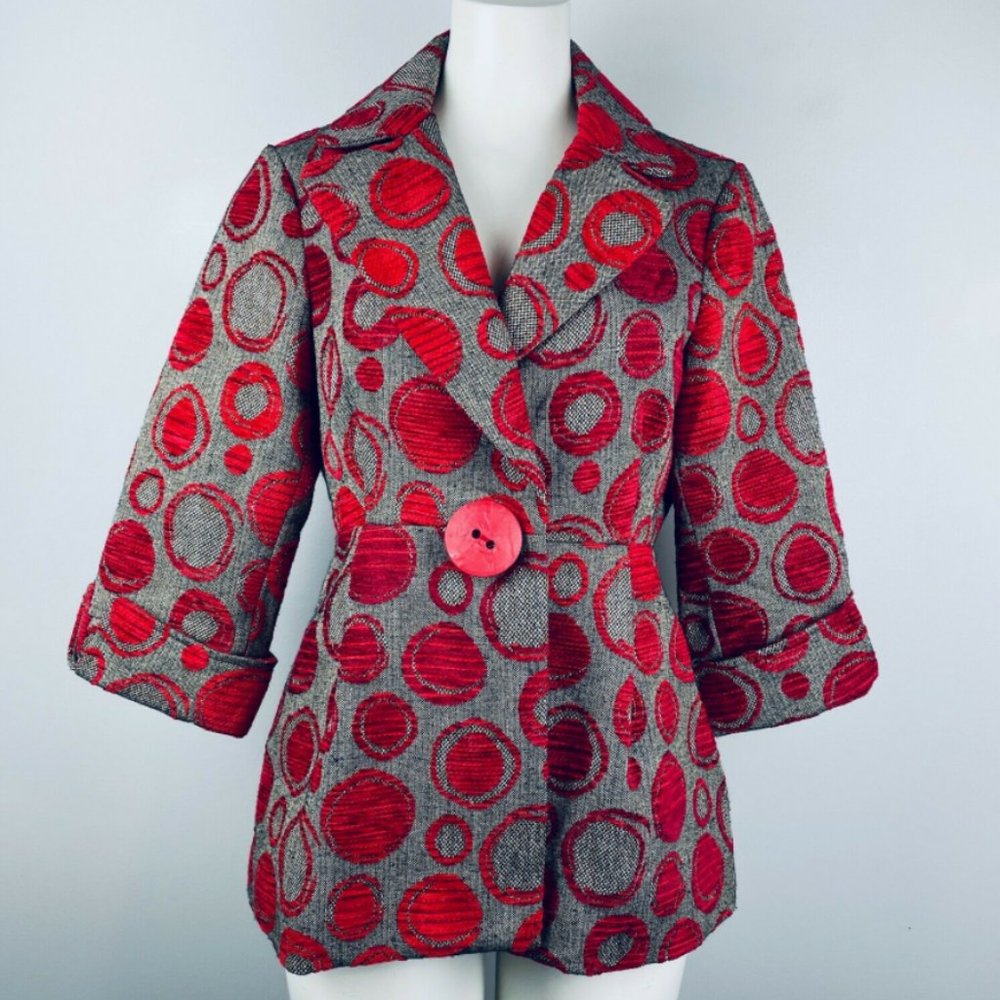 NWOT 3 Sisters Jacket Circle Design Peplum Waist M